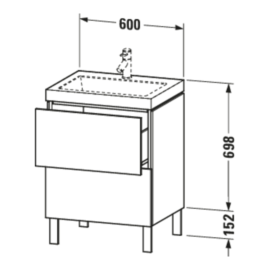 Duravit Meuble sous lavabo c-bonded L-Cube 60x48 cm, sans trou, bas, 2 tiroirs, debout