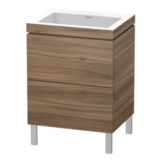 Duravit Meuble sous-lavabo c-bonded L-Cube 60x48 cm, sans trou, noyer naturel, 2 tiroirs, debout