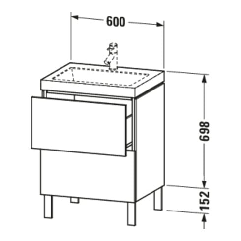 Duravit Meuble sous-lavabo c-bonded L-Cube 60x48 cm, sans trou, pour robinet, 2 tiroirs, debout