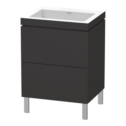 Duravit Meuble sous lavabo c-bonded L-Cube 60x48cm, sans trop-plein, gris mat, 2 tiroirs, hauteur fixe