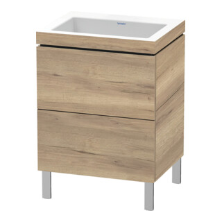 Duravit Meuble sous-lavabo c-bonded L-Cube 60x48cm, sans trou, blanc marbré, 2 tiroirs, debout