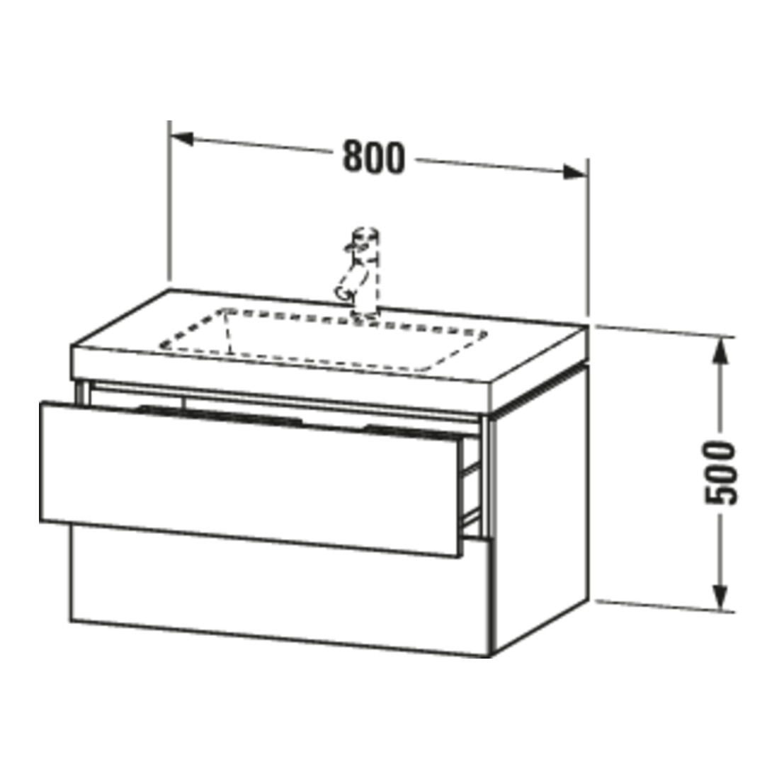 Duravit Meuble sous-lavabo c-bonded L-Cube 80x48 cm, 1 HL, E d geb., 2 tiroirs, suspendu