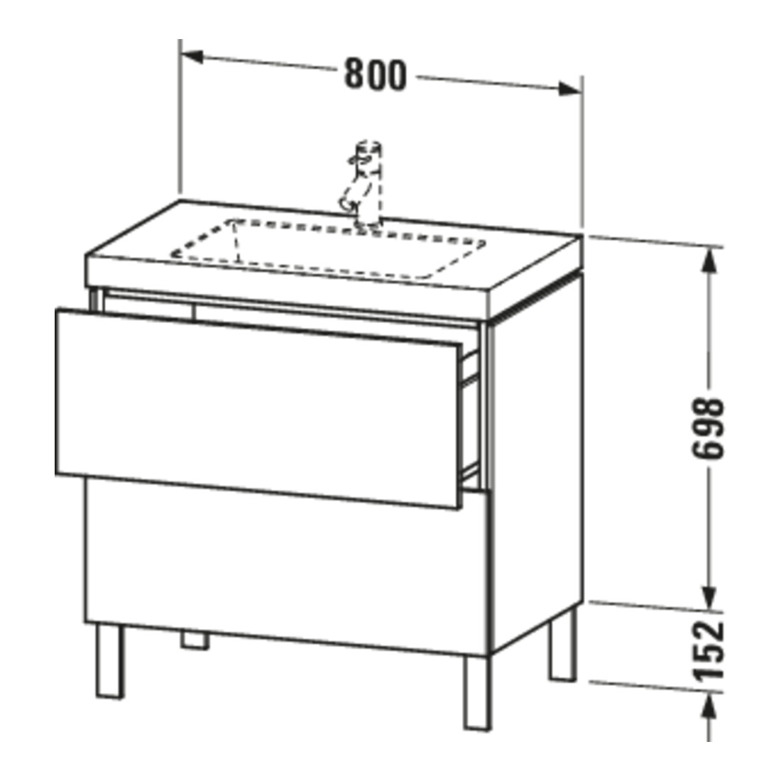 Duravit Meuble sous lavabo c-bonded L-Cube 80x48 cm, sans robinet, 2 tiroirs, debout