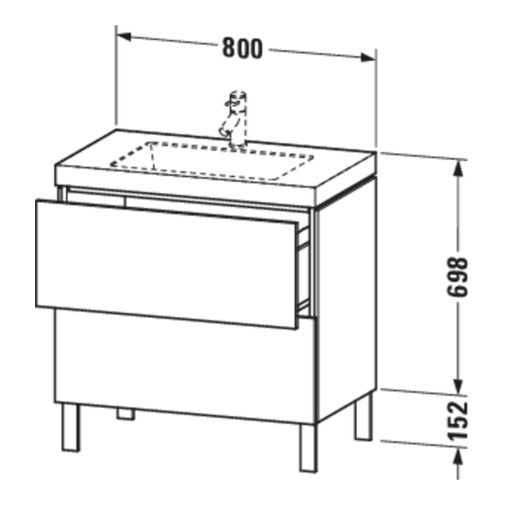Duravit Meuble sous-lavabo c-bonded L-Cube 80x48cm, 1 HL, E d geb., 2 tiroirs, deb.