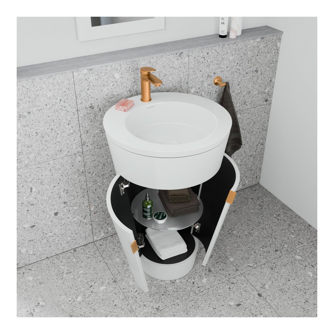 Duravit Meuble sous lavabo c-bonded Set Starck 1 56x86,4x60,5cm, st, G bron pat., blanc hgl