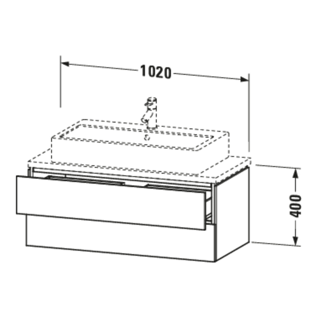 Duravit Meuble sous lavabo Compact L-Cube 102x47,7 cm, blanc, 2 tiroirs