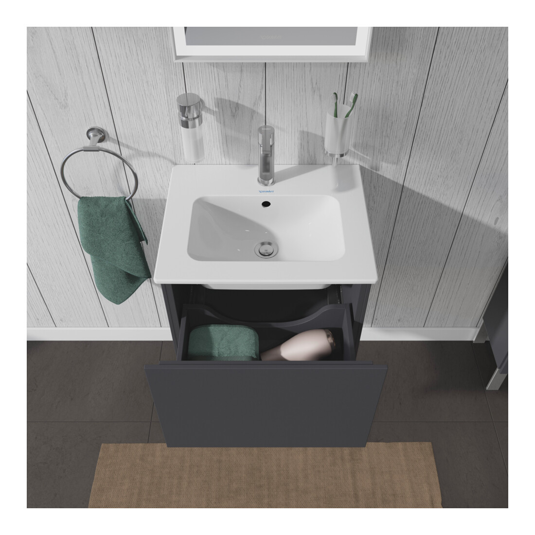 Duravit Meuble sous lavabo Compact L-Cube 52x42,1x40 cm, 1 tiroir, suspendu, gris mat
