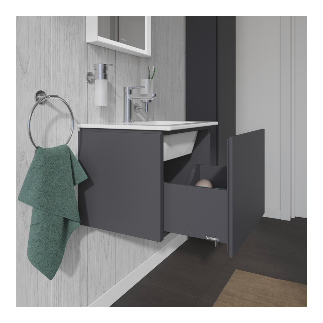 Duravit Meuble sous lavabo Compact L-Cube 52x42,1x40 cm, 1 tiroir, suspendu, gris mat