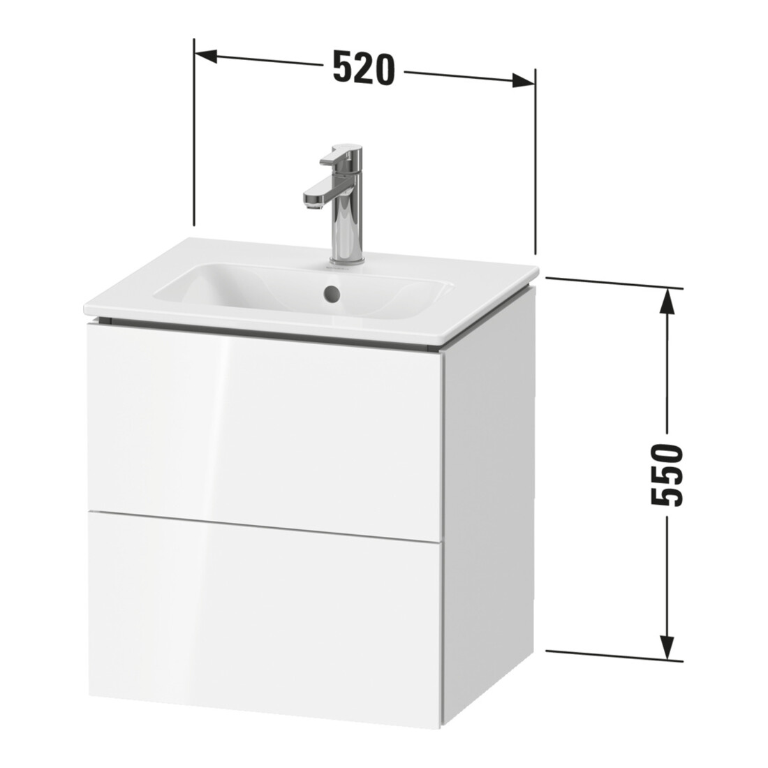Duravit Meuble sous lavabo Compact L-Cube 52x42,1x55 cm, 2 tiroirs, blanc, surface mate satinée