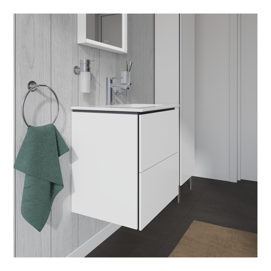 Duravit Meuble sous lavabo Compact L-Cube 52x42,1x55 cm, 2 tiroirs, suspendu, blanc brillant