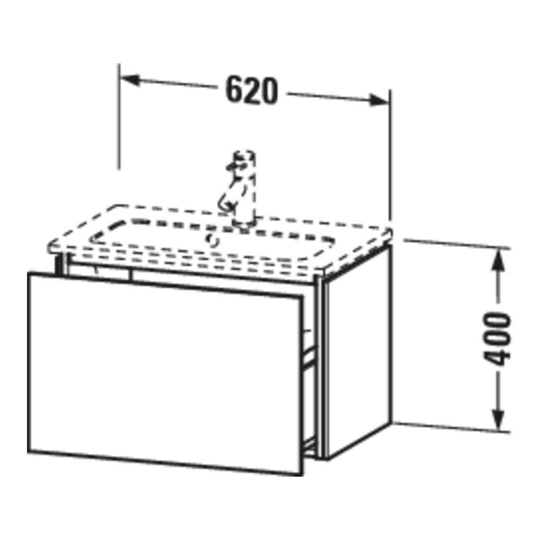 Duravit Meuble sous-lavabo Compact L-Cube 62x39,1 cm, bas, 1 tiroir, suspendu