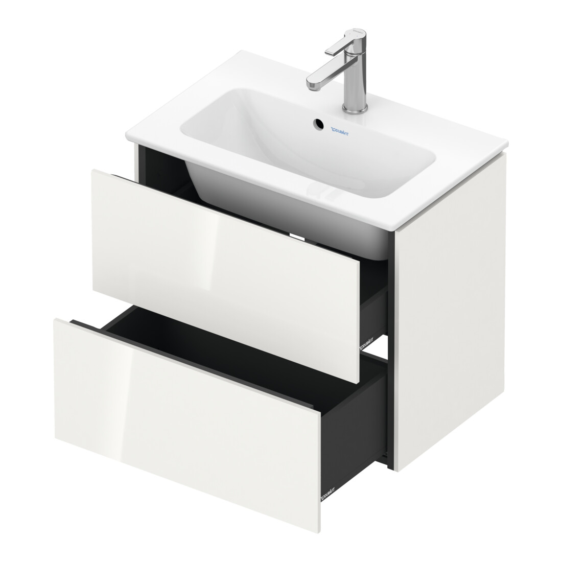 Duravit Meuble sous lavabo Compact L-Cube 62x39,1 cm, blanc hgl, 2 tiroirs, mural