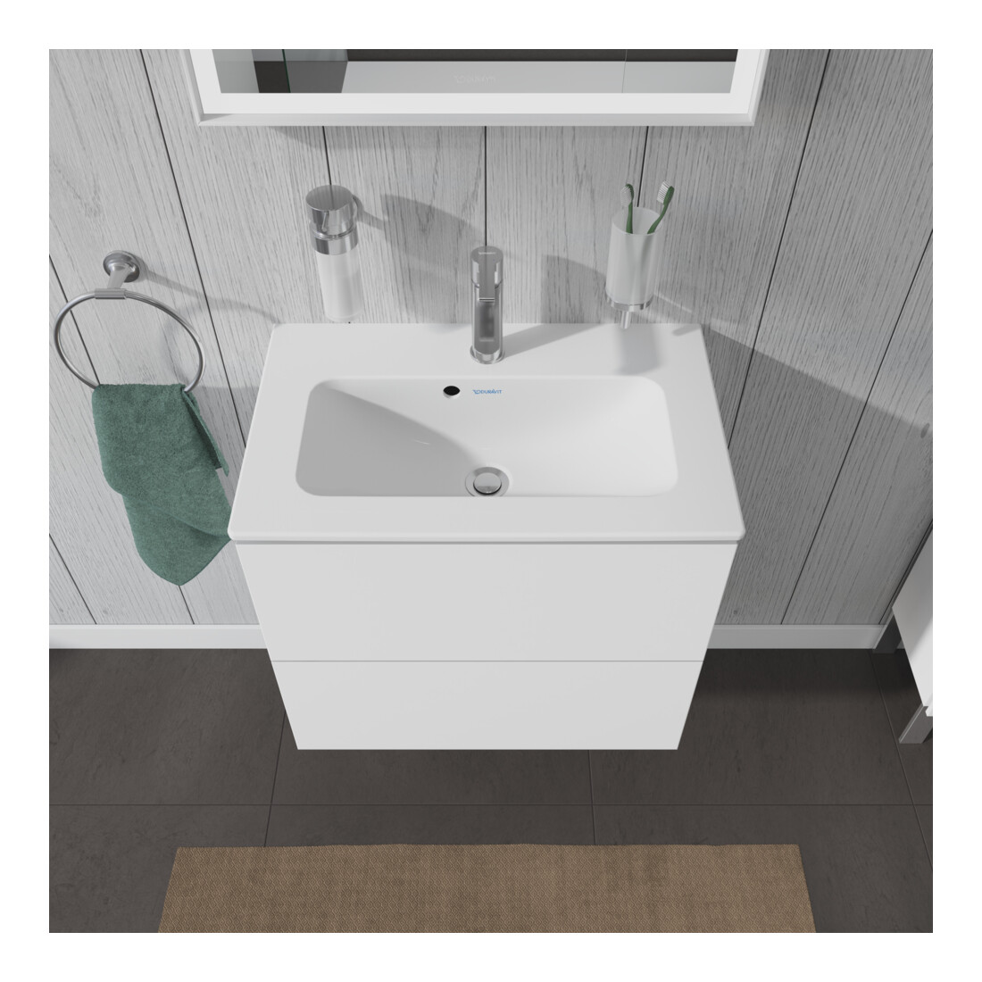 Duravit Meuble sous lavabo Compact L-Cube 62x39,1 cm, blanc hgl, 2 tiroirs, mural