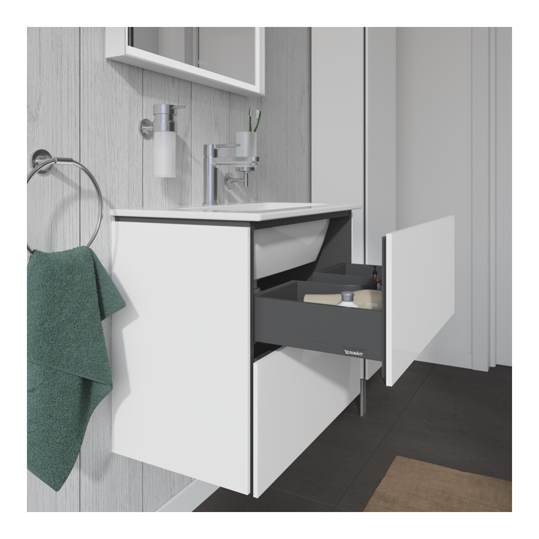 Duravit Meuble sous lavabo Compact L-Cube 62x39,1 cm, blanc hgl, 2 tiroirs, mural