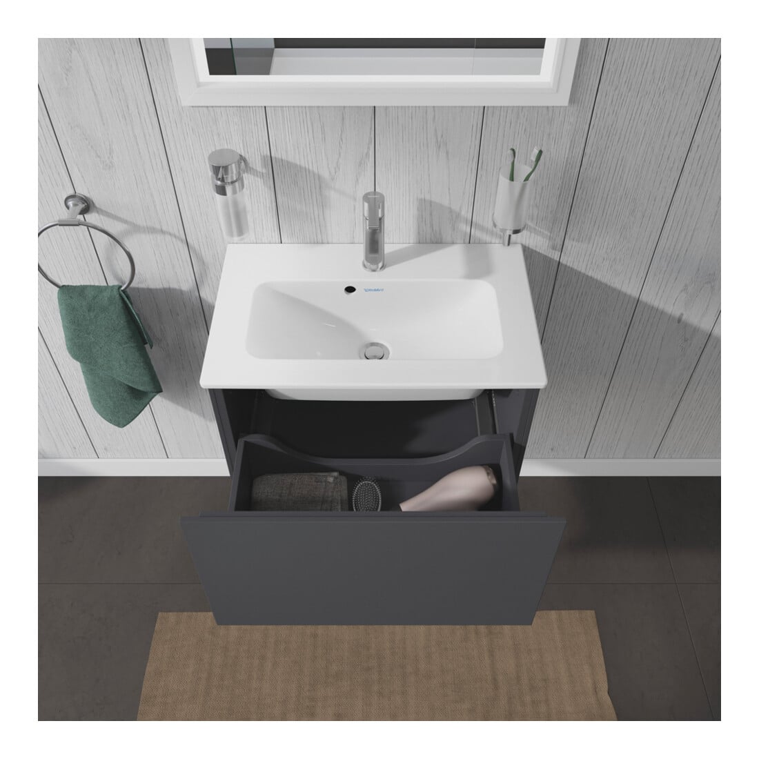 Duravit Meuble sous-lavabo Compact L-Cube 62x39,1 cm, graph ma, 1 tiroir, suspendu