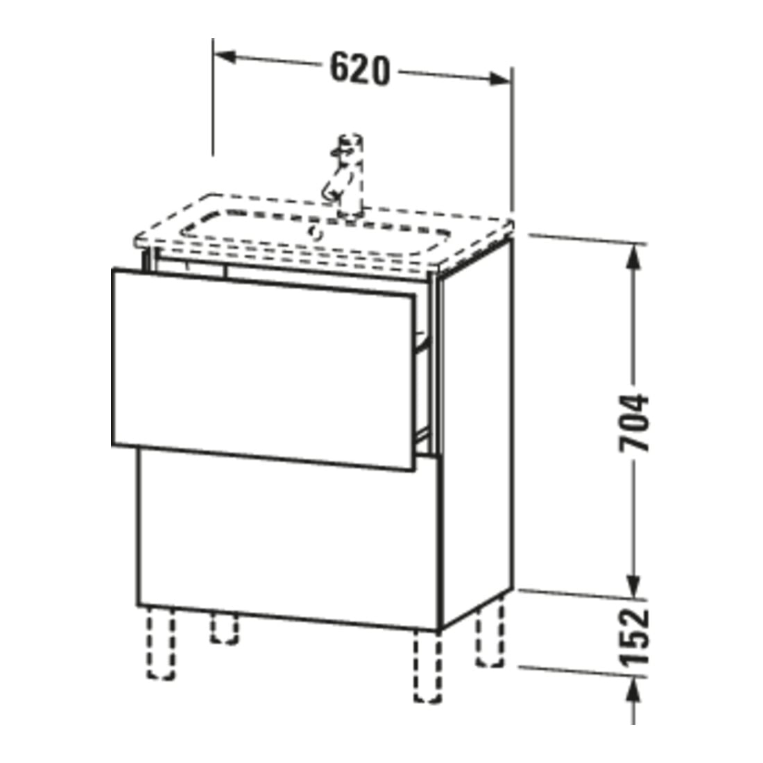 Duravit Meuble sous-lavabo Compact L-Cube 62x39,1 cm, graph ma, 2 tiroirs, debout
