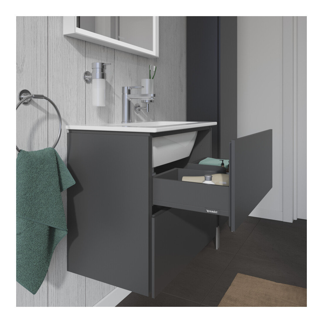 Duravit Meuble sous lavabo Compact L-Cube 62x39,1 cm, graph ma, 2 tiroirs, suspendu