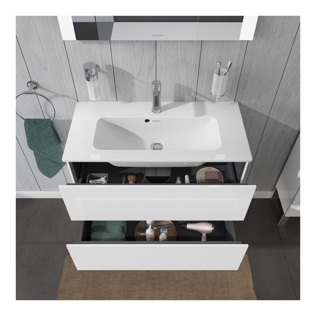 Duravit Meuble sous lavabo Compact L-Cube 82x39,1 cm, blanc brillant, 2 tiroirs, suspendu