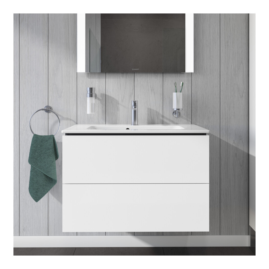 Duravit Meuble sous lavabo Compact L-Cube 82x39,1 cm, blanc brillant, 2 tiroirs, suspendu