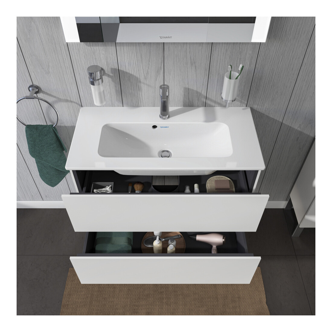 Duravit Meuble sous-lavabo Compact L-Cube 82x39,1 cm, blanc mat, 2 tiroirs, suspendu
