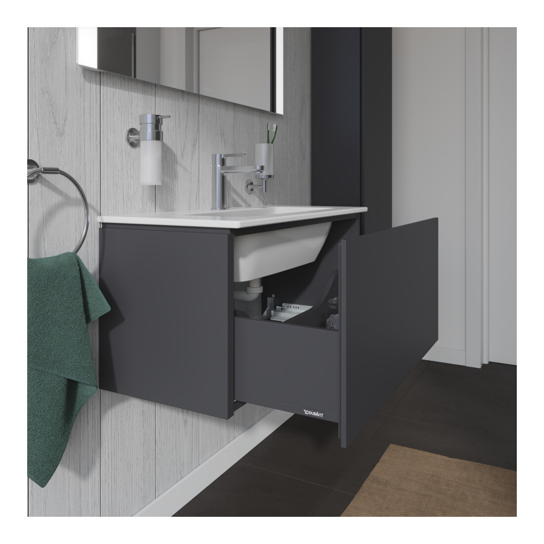 Duravit Meuble sous-lavabo Compact L-Cube 82x39,1 cm, graph ma, 1 tiroir, suspendu