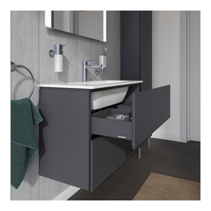 Duravit Meuble sous-lavabo Compact L-Cube 82x39,1 cm, graphite mat, 2 tiroirs, suspendu