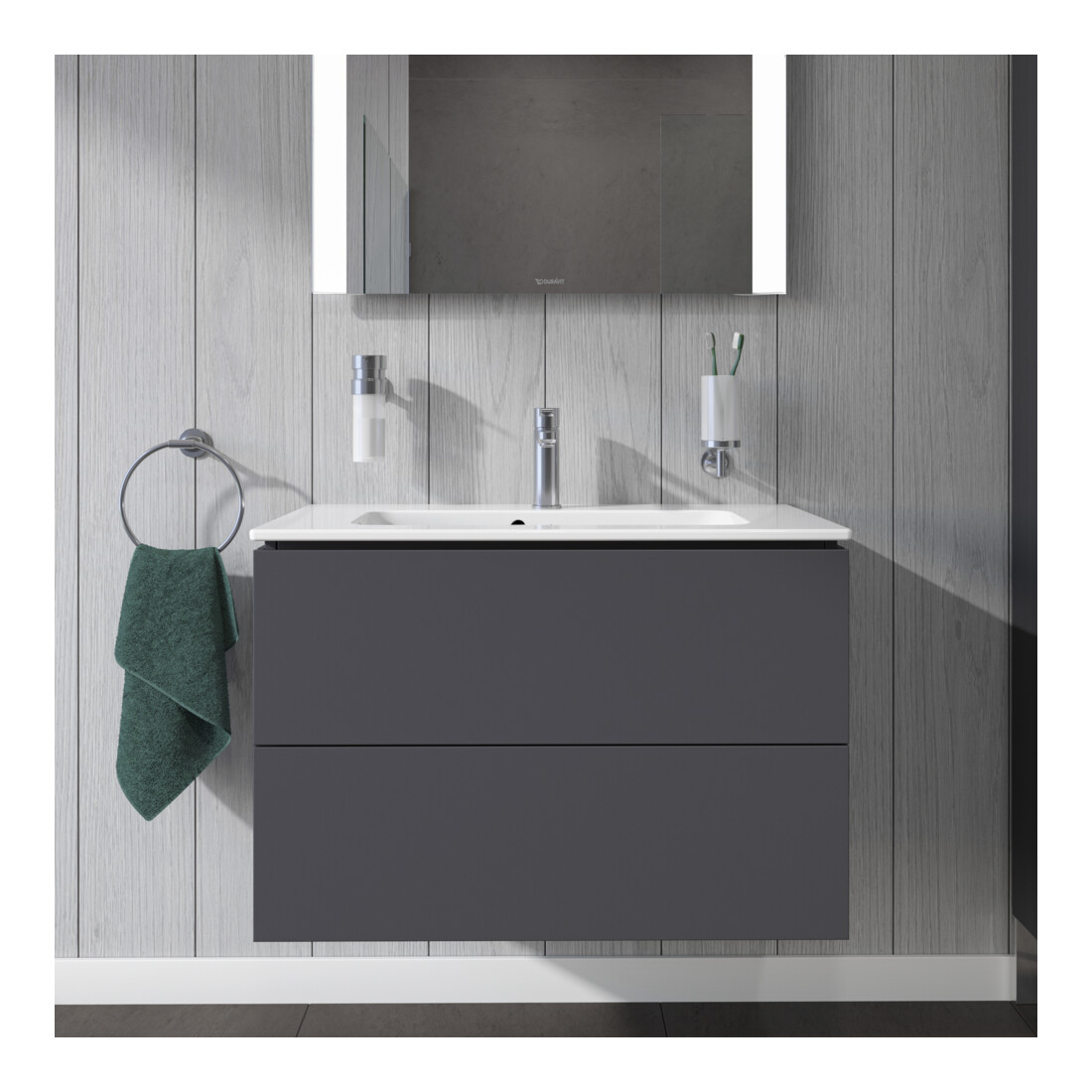 Duravit Meuble sous-lavabo Compact L-Cube 82x39,1 cm, graphite mat, 2 tiroirs, suspendu