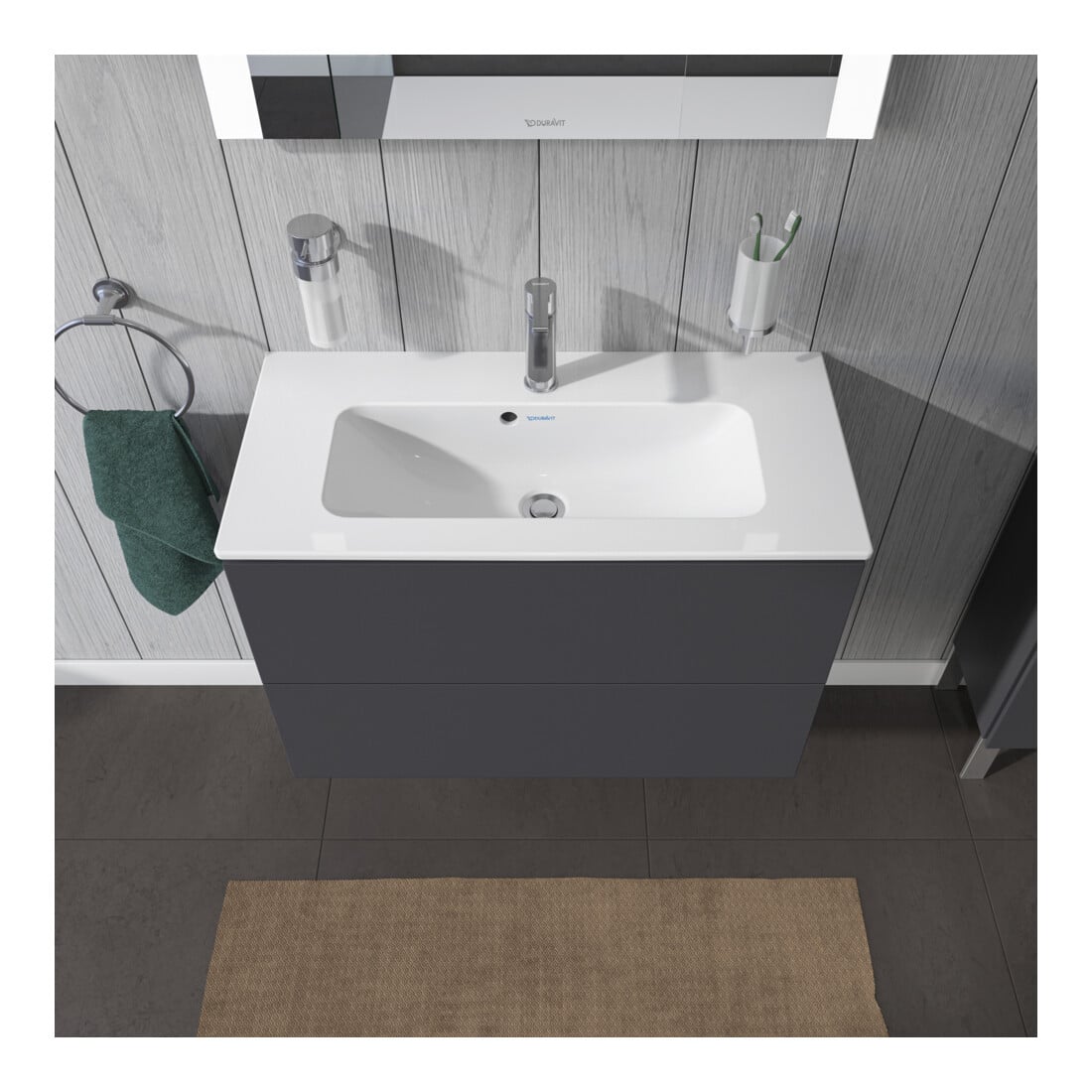 Duravit Meuble sous-lavabo Compact L-Cube 82x39,1 cm, graphite mat, 2 tiroirs, suspendu