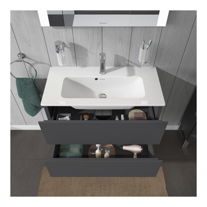 Duravit Meuble sous-lavabo Compact L-Cube 82x39,1 cm, graphite mat, 2 tiroirs, suspendu