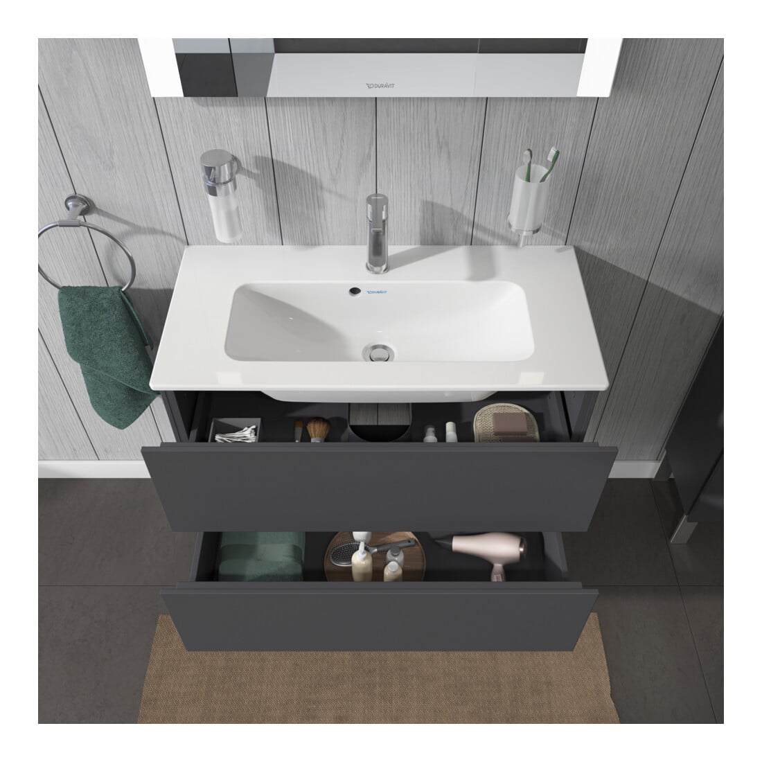 Duravit Meuble sous-lavabo Compact L-Cube 82x39,1 cm, graphite mat, 2 tiroirs, suspendu