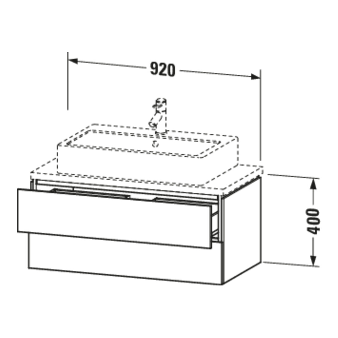 Duravit Meuble sous lavabo Compact L-Cube 92x47,7 cm, sans console, 2 tiroirs
