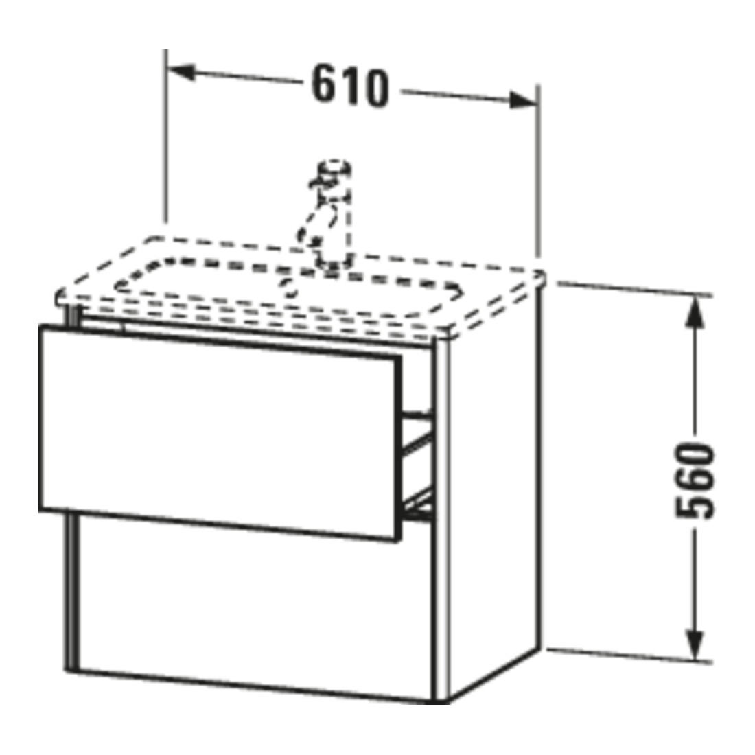 Duravit Meuble sous lavabo Compact XSquare 61x38,8 cm, bas, 2 tiroirs, suspendu