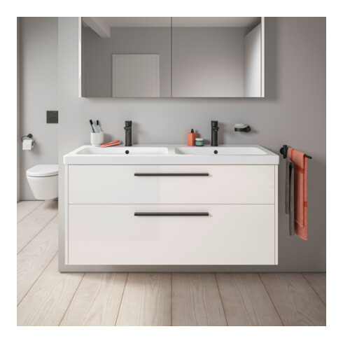 Duravit Meuble sous-lavabo D-Code 118,4x55,5x46 cm, 2 tiroirs, blanc brillant, poignées noires