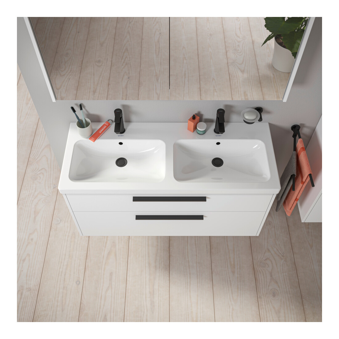 Duravit Meuble sous lavabo D-Code 118,4x55,5x46 cm, 2 tiroirs, blanc mat, gris anthracite