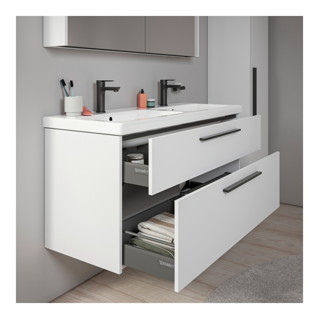 Duravit Meuble sous lavabo D-Code 118,4x55,5x46 cm, 2 tiroirs, blanc mat, gris anthracite