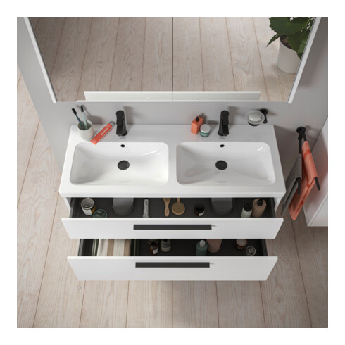 Duravit Meuble sous lavabo D-Code 118,4x55,5x46 cm, 2 tiroirs, blanc mat, gris anthracite