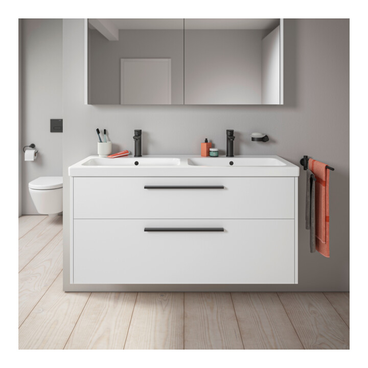 Duravit Meuble sous lavabo D-Code 118,4x55,5x46 cm, 2 tiroirs, blanc mat, gris anthracite