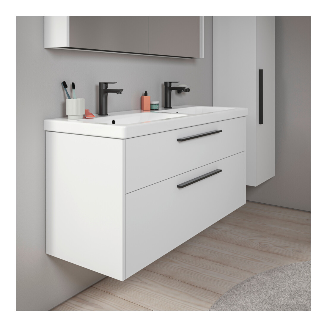 Duravit Meuble sous lavabo D-Code 118,4x55,5x46 cm, 2 tiroirs, blanc mat, gris anthracite