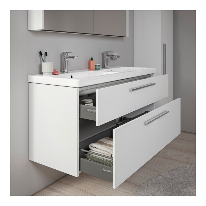 Duravit Meuble sous-lavabo D-Code 118,4x55,5x46 cm, 2 tiroirs, blanc mat, poignée chrome