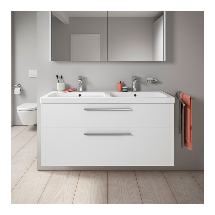 Duravit Meuble sous-lavabo D-Code 118,4x55,5x46 cm, 2 tiroirs, blanc mat, poignée chrome