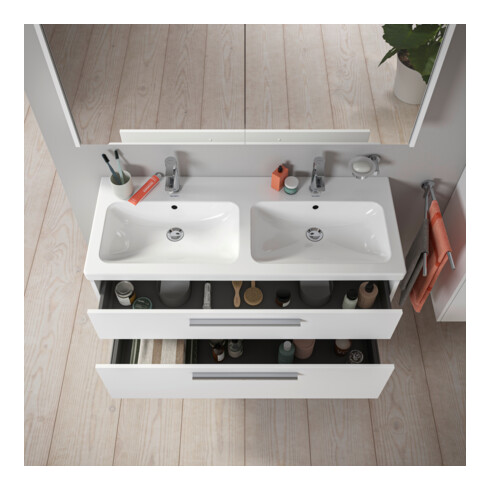 Duravit Meuble sous-lavabo D-Code 118,4x55,5x46 cm, 2 tiroirs, blanc mat, poignée chrome