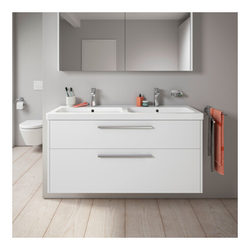 Duravit Meuble sous-lavabo D-Code 118,4x55,5x46 cm, 2 tiroirs, blanc mat, poignée chrome