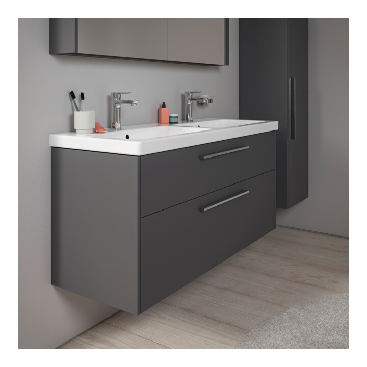 Duravit Meuble sous-lavabo D-Code 118,4x55,5x46 cm, 2 tiroirs, gris mat, chromé