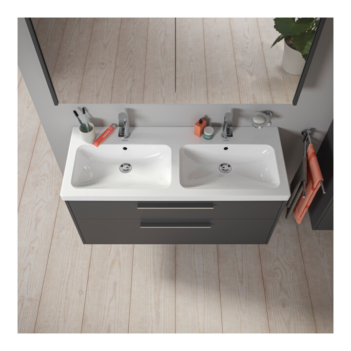 Duravit Meuble sous-lavabo D-Code 118,4x55,5x46 cm, 2 tiroirs, gris mat, chromé