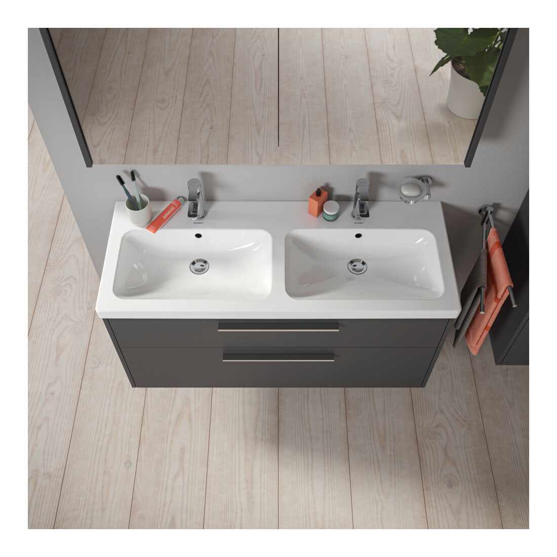 Duravit Meuble sous-lavabo D-Code 118,4x55,5x46 cm, 2 tiroirs, gris mat, chromé