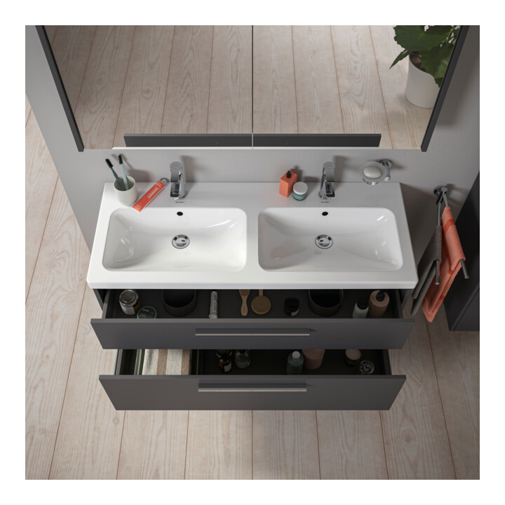 Duravit Meuble sous-lavabo D-Code 118,4x55,5x46 cm, 2 tiroirs, gris mat, chromé