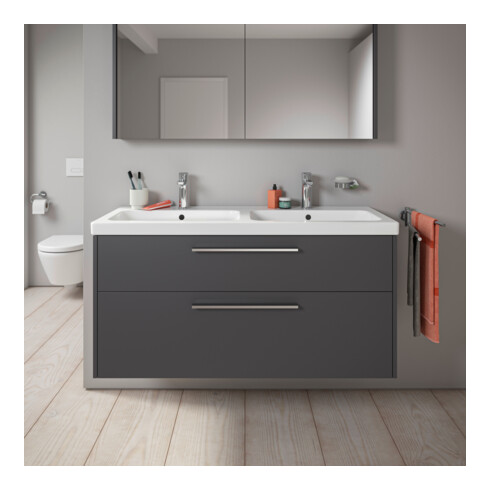 Duravit Meuble sous-lavabo D-Code 118,4x55,5x46 cm, 2 tiroirs, gris mat, chromé