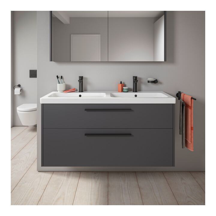 Duravit Meuble sous lavabo D-Code 118,4x55,5x46 cm, 2 tiroirs, gris mat, taille S, noir