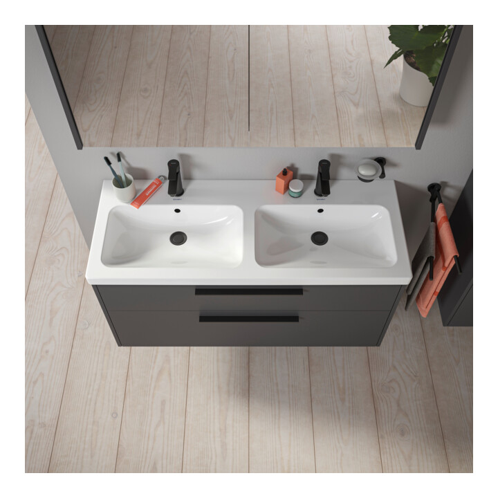 Duravit Meuble sous lavabo D-Code 118,4x55,5x46 cm, 2 tiroirs, gris mat, taille S, noir