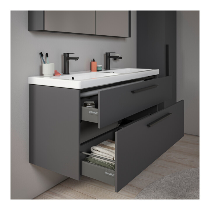Duravit Meuble sous lavabo D-Code 118,4x55,5x46 cm, 2 tiroirs, gris mat, taille S, noir